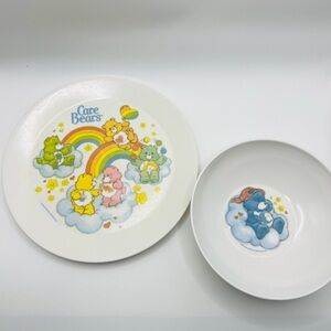 Vintage 1980s Care Bears Plate & Bowl Set Delco USA Rainbow